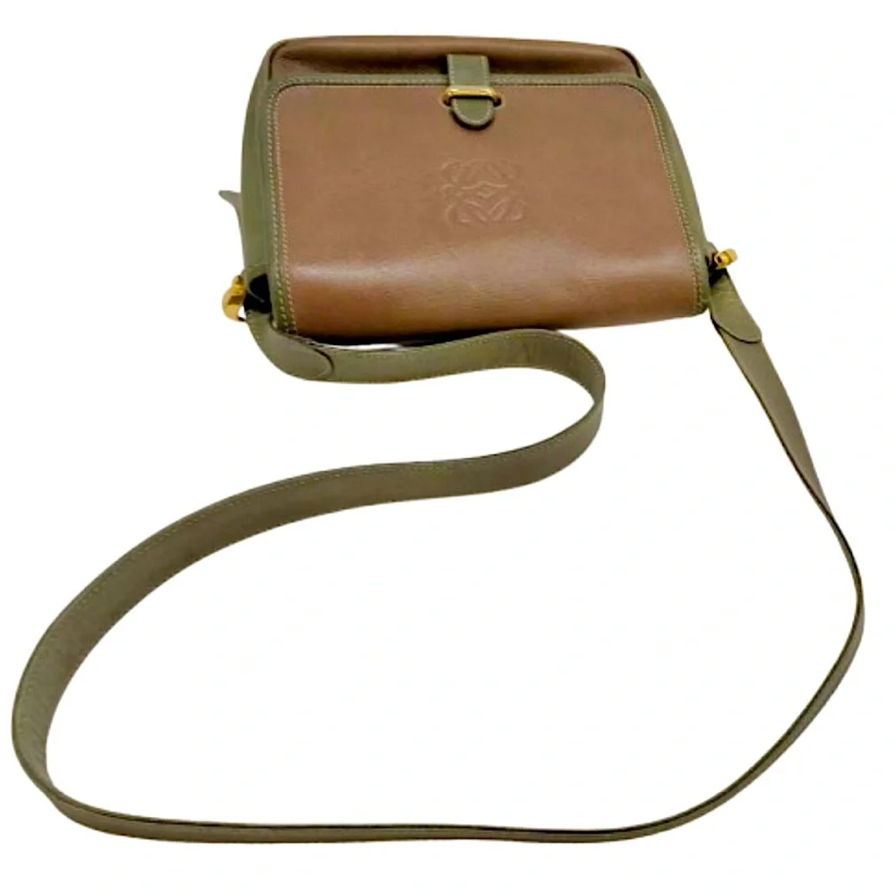 LOEWE Brown Green Leather Single Flap Shoulder Bag UNISEX